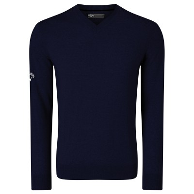 Maglione in lana merino a coste con scollo a V
