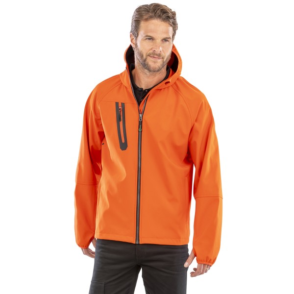 Softshell casual con cappuccio, stampabile e riciclabile, a 3 strati - cod. RWR909X