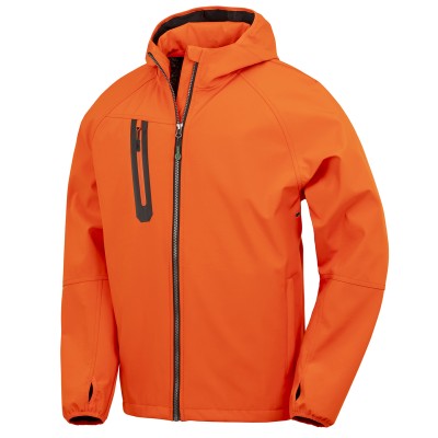 Softshell casual con cappuccio, stampabile e riciclabile, a 3 strati