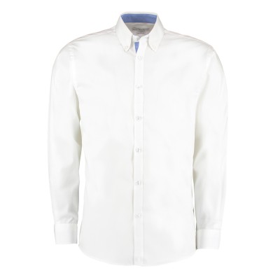 Camicia Oxford premium a contrasto (colletto con bottoni), maniche lunghe (vestibilità su misura)
