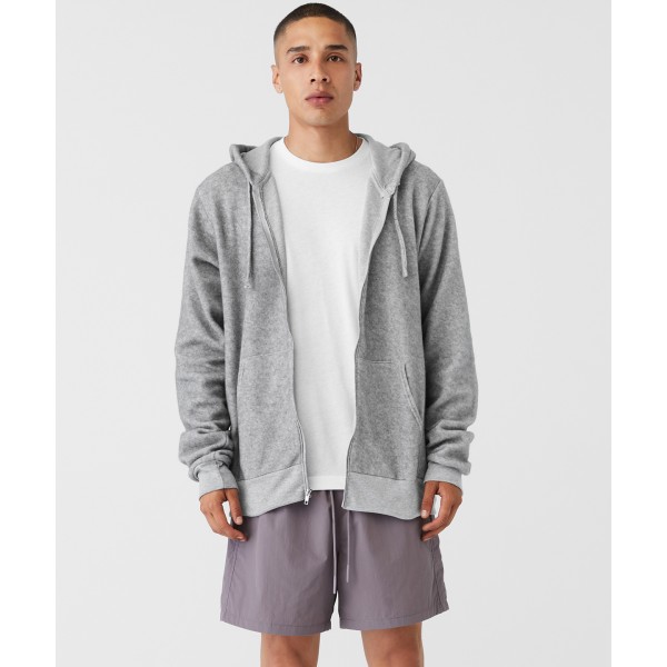 Felpa unisex con cappuccio e zip intera in pile scamosciato - cod. RWBE131