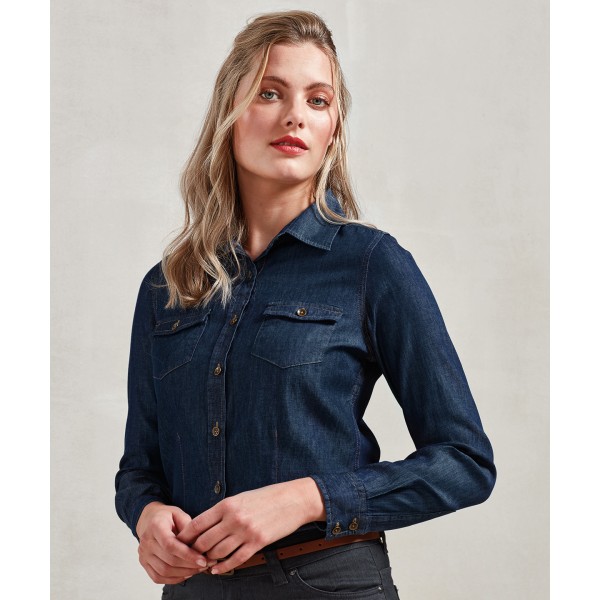 Camicia in denim con cuciture jeans da donna - cod. RWPR322