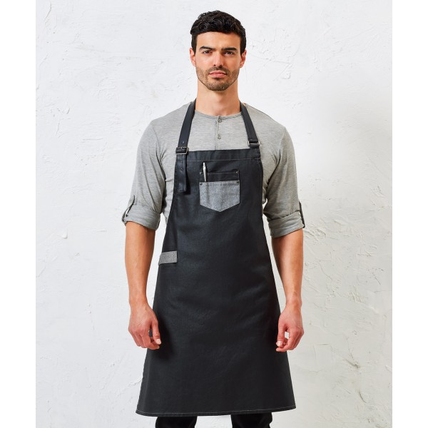 Grembiule con pettorina in denim effetto cerato Division con finta pelle - cod. RWPR136