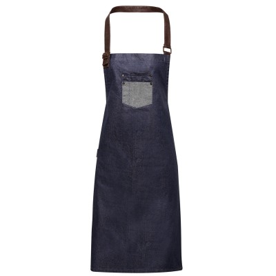 Grembiule con pettorina in denim effetto cerato Division con finta pelle Grembiule con pettorina in denim effetto cerato Division con finta pelle