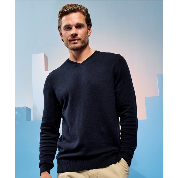 Maglione da uomo in misto cotone con scollo a V - cod. RWAQ042