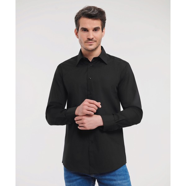 Camicia aderente in popeline di policotone a maniche lunghe e facile da lavare - cod. RWJ924M