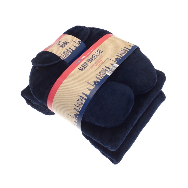 Set da viaggio (cuscino per il collo, mascherina per gli occhi e coperta in pile) - cod. RWHL041