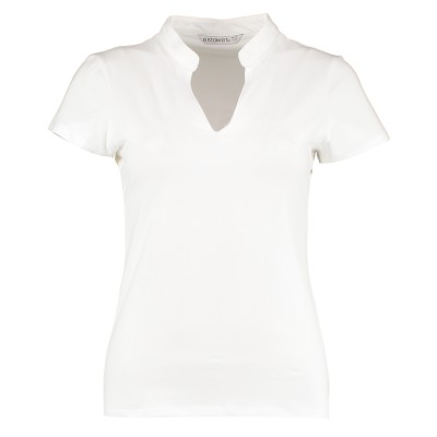 Top da donna a maniche corte con scollo a V e colletto alla coreana (vestibilità regolare)