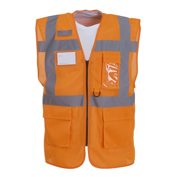 Gilet executive in maglia aperta ad alta visibilità (HVW820) - cod. RWYK015