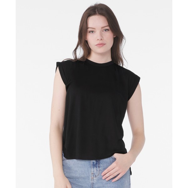 Maglietta attillata fluida da donna con polsini arrotolati - cod. RWBE128