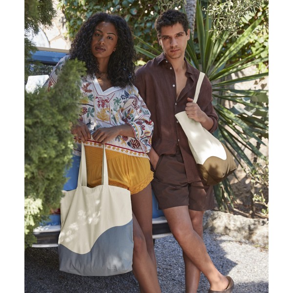Maxi tote bag in cotone biologico con stampa a onde - cod. RWWM235