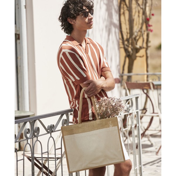 Borsa shopper in juta inamidata naturale con tasca in cotone - cod. RWWM480