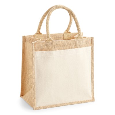 Borsa tote midi in juta con tasca in cotone
