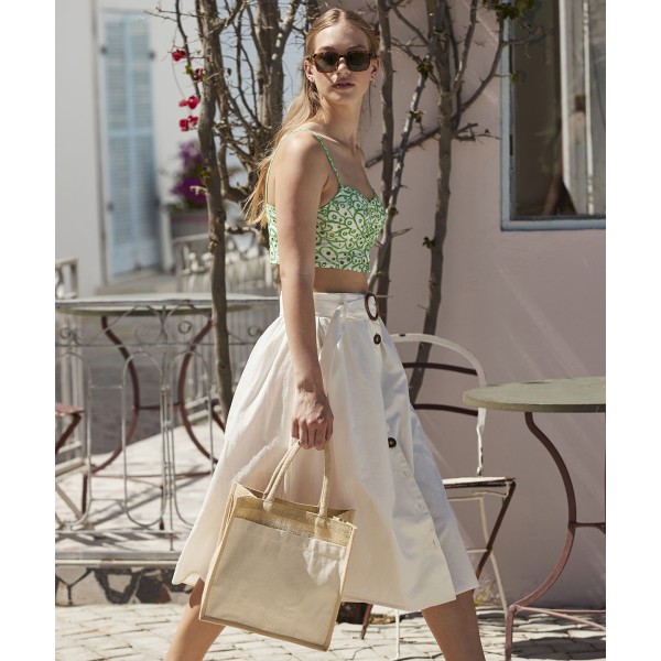 Borsa midi in juta inamidata naturale con tasca in cotone - cod. RWWM483