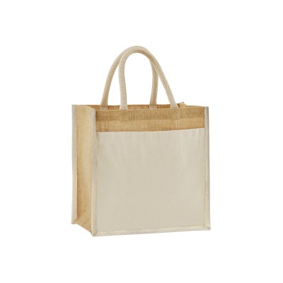 Borsa midi in juta inamidata naturale con tasca in cotone