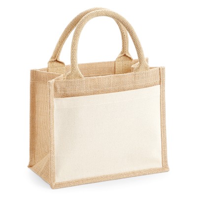 Borsa regalo in juta con tasca in cotone Borsa regalo in juta con tasca in cotone