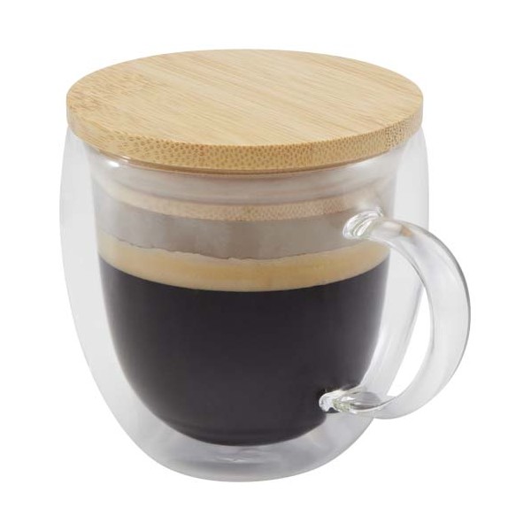 Tazza in vetro da 250 ml con coperchio in bambù Lenora - cod. P113419