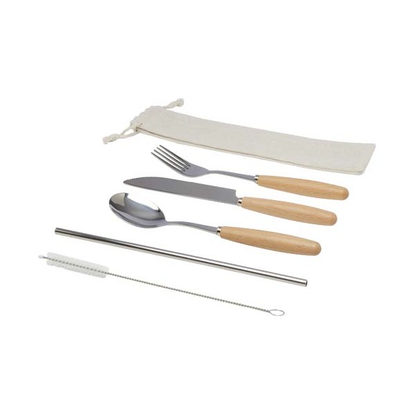 Set di posate da 5 pezzi in acciaio inossidabile e legno di faggio Root  - cod. P113414