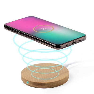 ROUND BAMBOO Base di ricarica wireless in bamboo. Cod. Art. PF258