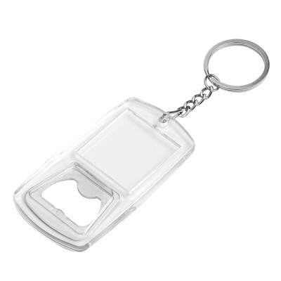 Portachiavi apribottiglie  con struttura in plastica trasparente - Label opener cod. PE137