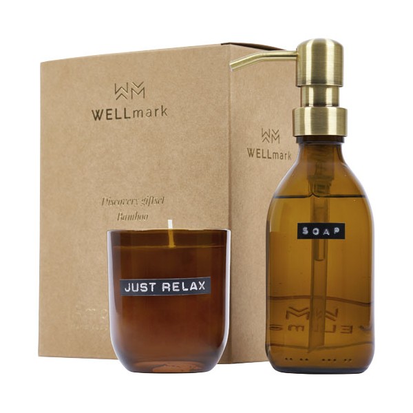 Set di dispenser sapone per le mani da 200 ml e candela profumata da 150 g con fragranza di bambù Wellmark Disco - cod. P126308