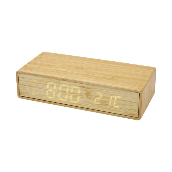 Caricabatterie wireless in bambù con orologio Minata - cod. P124243