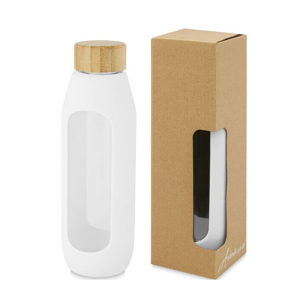 Borraccia in vetro borosilicato da 600 ml con impugnatura in silicone Tidan - cod. P100666