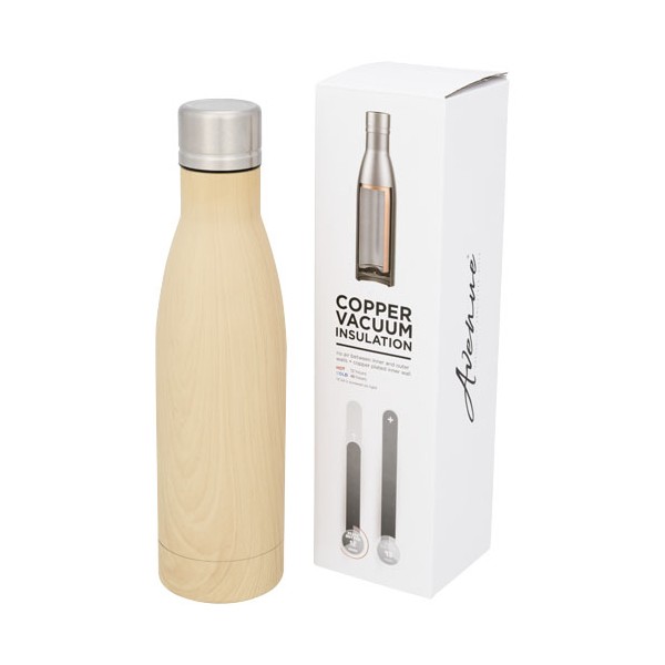 Borraccia termica con isolamento sottovuoto in rame effetto legno da 500 ml Vasa - cod. P100515