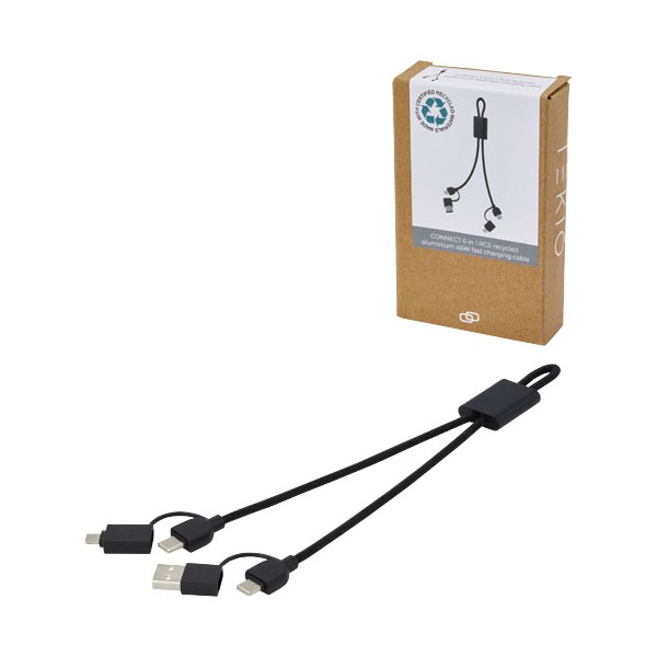 Cavo di ricarica rapida e trasferimento dati 6 in 1 in alluminio riciclato RCS da 45 W Connect - cod. P124345