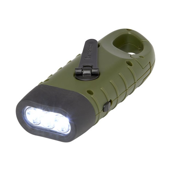 Torcia a dinamo solare con moschettone in plastica riciclata Helios - cod. P104575