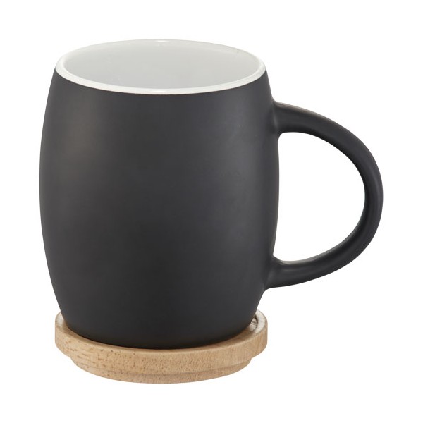 Tazza in ceramica Heart con coperchio in legno da 400 ml - cod. P100466