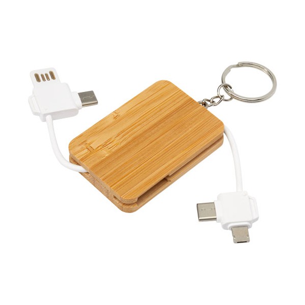 Cavo di ricarica con portachiavi in bambù 6 in 1 retrattile Reel - cod. P124329