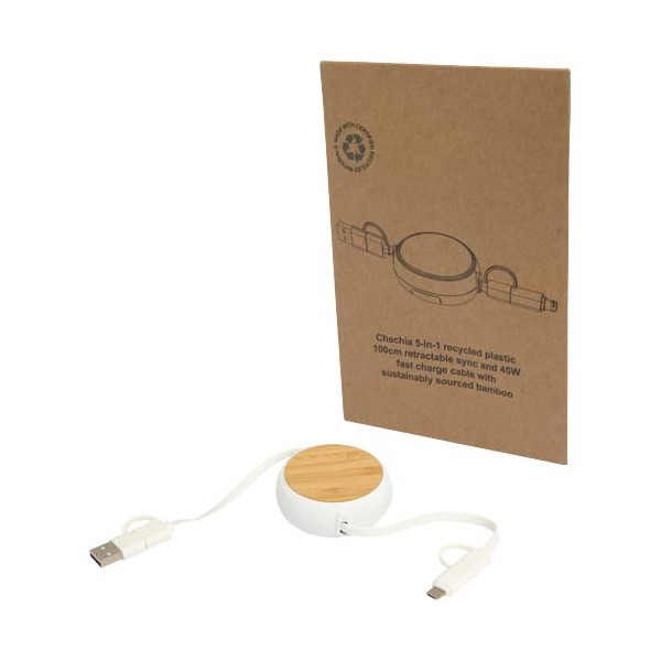 Cavo retrattile 5 in 1 in plastica riciclata da 100 cm per la sincronizzazione dei dati e la ricarica rapida da 4 - cod. P124419