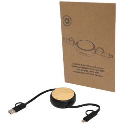 Cavo retrattile 5 in 1 in plastica riciclata da 100 cm per la sincronizzazione dei dati e la ricarica rapida da 45 W con dettagl