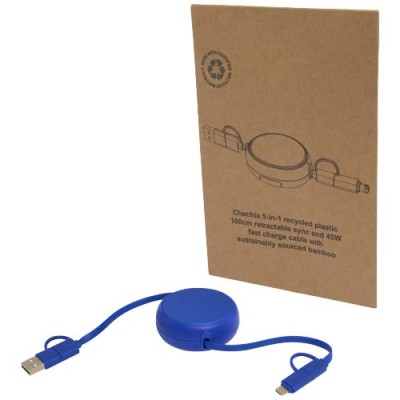 Cavo retrattile 5 in 1 da 100 cm in plastica riciclata e alluminio per la sincronizzazione dei dati e la ricarica rapida da 45 W