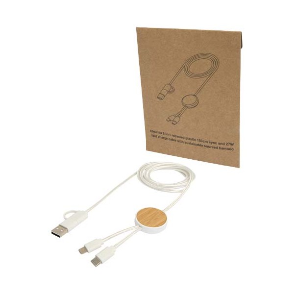 Cavo 5-in-1 in plastica riciclata da 150 cm per la sincronizzazione dei dati e la ricarica rapida da 27 W con det - cod. P124422