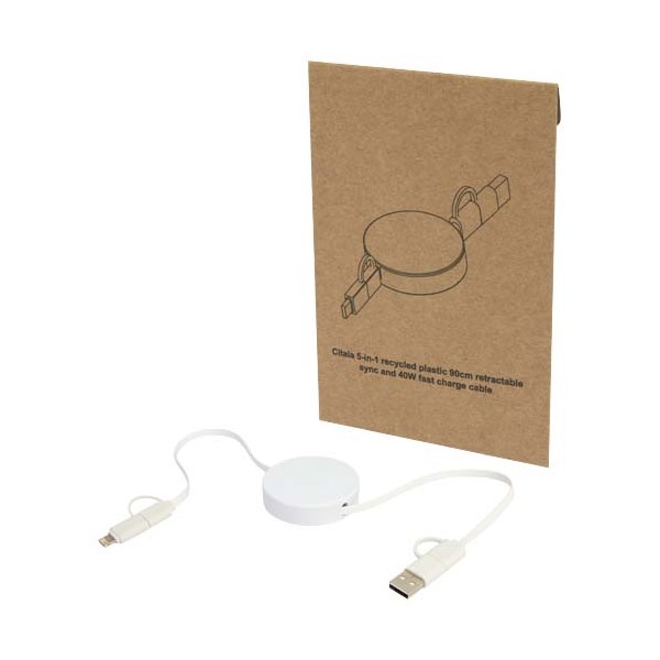 Cavo 5-in-1 in plastica riciclata retrattile da 90 cm per la sincronizzazione dei dati e la ricarica rapida da 40 - cod. P124430