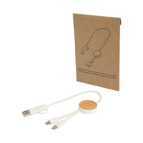 Cavo 5-in-1 in plastica riciclata da 30 cm per la sincronizzazione dei dati e la ricarica rapida da 27 W con dett - cod. P124421