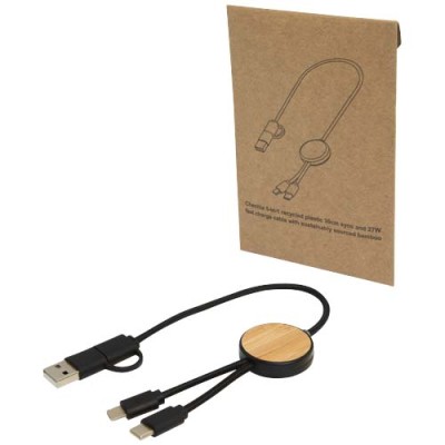 Cavo 5-in-1 in plastica riciclata da 30 cm per la sincronizzazione dei dati e la ricarica rapida da 27 W con dettagli in bambù 
