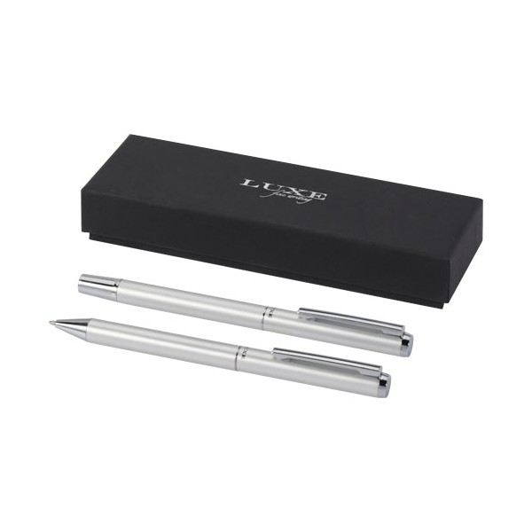 Set regalo con penna a sfera e penna roller in alluminio riciclato Lucetto (inchiostro nero) - cod. P107838