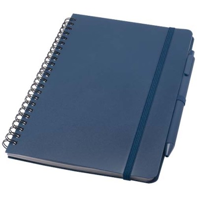 Blocco note formato A5 con copertina rigida in plastica recuperata in prossimità degli oceani e penna a sfera Thalaasa (inchios
