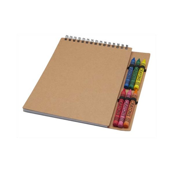 Quaderno a spirale formato A5 con copertina morbida e set di pastelli Doodle - cod. P107967