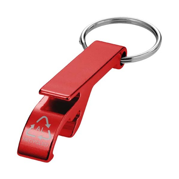 Portachiavi con apribottiglie e apriscatole in alluminio riciclato RCS Tao  - cod. P104571
