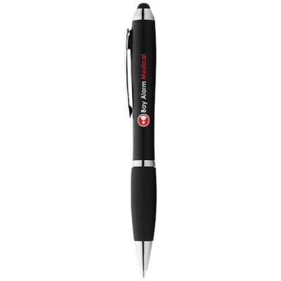 Penna a sfera colorata con stylus e impugnatura nera Nash (inchiostro blu) Penna a sfera colorata con stylus e impugnatura nera Nash (inchiostro blu)