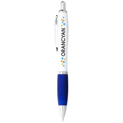 Penna a sfera con fusto bianco e impugnatura colorata Nash (inchiostro blu) Penna a sfera con fusto bianco e impugnatura colorata Nash (inchiostro blu)