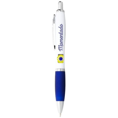 Penna a sfera con fusto bianco e impugnatura colorata Nash (inchiostro blu) Penna a sfera con fusto bianco e impugnatura colorata Nash (inchiostro blu)