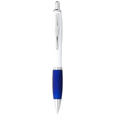 Penna a sfera con fusto bianco e impugnatura colorata Nash (inchiostro blu) Penna a sfera con fusto bianco e impugnatura colorata Nash (inchiostro blu)