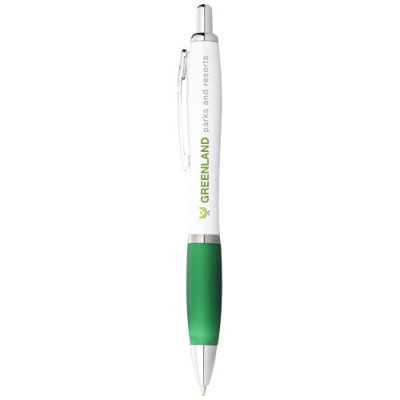 Penna a sfera con fusto bianco e impugnatura colorata Nash (inchiostro blu) Penna a sfera con fusto bianco e impugnatura colorata Nash (inchiostro blu)