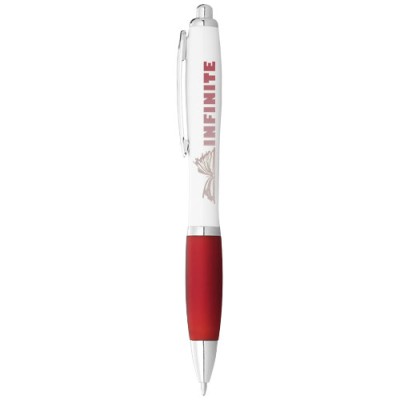 Penna a sfera con fusto bianco e impugnatura colorata Nash (inchiostro blu) Penna a sfera con fusto bianco e impugnatura colorata Nash (inchiostro blu)