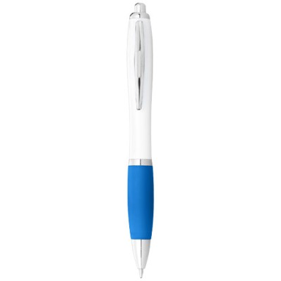 Penna a sfera con fusto bianco e impugnatura colorata Nash (inchiostro blu) Penna a sfera con fusto bianco e impugnatura colorata Nash (inchiostro blu)